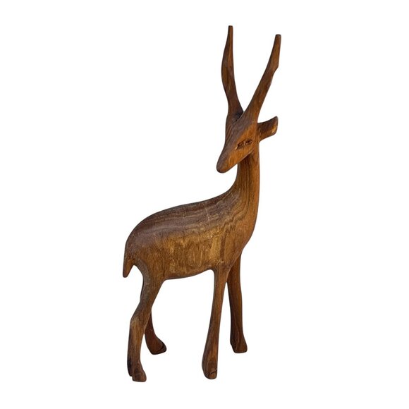 Hand-Carved Wooden Antelope Figurine 5.75" x 2.25" Decor Nature Sculpture Art - Picture 2 of 9